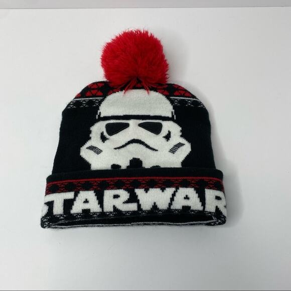 Star Wars black and red rib knit storm trooper pom beanie hat - Picture 2 of 5